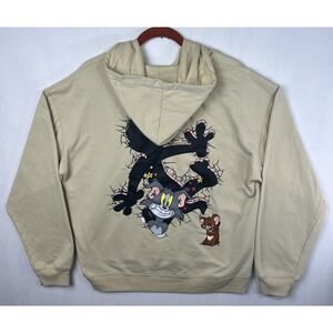 Tom and Jerry Mens Large‎ Beige Pullover Hoodie
